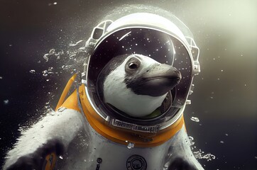 Poster - Penguin Astronaut In Space In A Space Suit Generative AI
