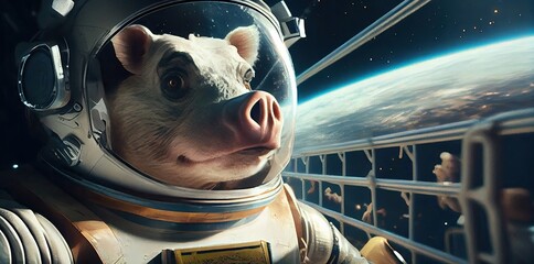 Poster - Pig Spaceman In Space Exploring New Worlds Generative AI