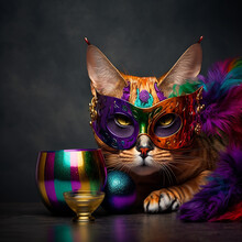 A Cat Celebrating Mardi Gras. Created Using Ai Generative. 