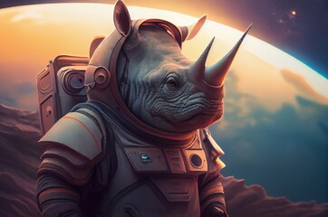 Wall Mural - Rhino Astronaut Out Of This World Exploring Generative AI