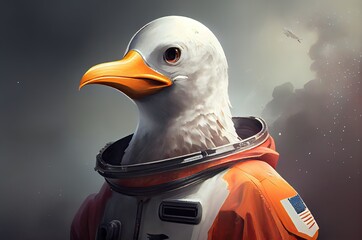 Poster - Seagull Astronaut In Outer Space Exploring Generative AI