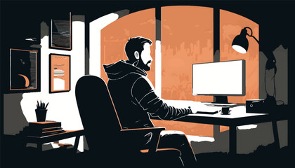 man working on computer in his office