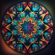 Multi Color Floral Mandala Design. Created Using Ai Generative. 