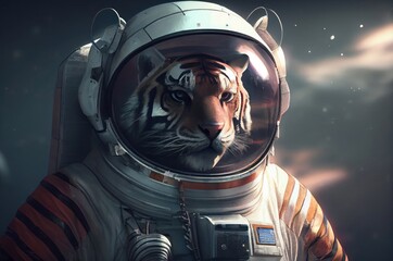 Poster - Tiger Astronaut In Space In A Space Suit Generative AI