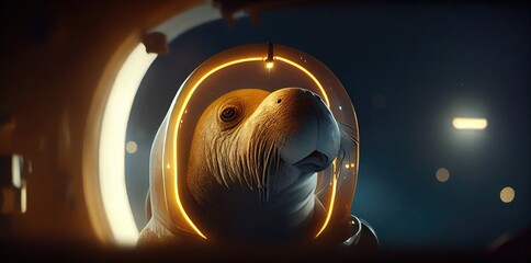 Poster - Walrus Spaceman In Outer Space In A Spaceship Generative AI