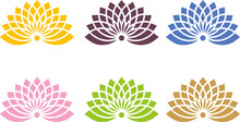 Multi Color Set Of Lotus Flower Icons. Abstract Lotus Symbols. Soft Color Icons For Web Or Logo Ideas