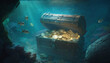 Chest of golden coins beneath the ocean generative ai 
