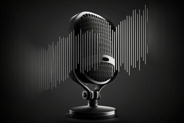 Wall Mural - Studio microphone illustration with waves, podcast concept. Generative AI