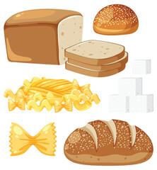 Wall Mural - carbohydrates food group on white background