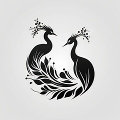 two peacocks black and white 2D minimalist luxury logo vector logo on white background Generative AI