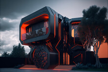 Futuristic House Is Lit Up At Night