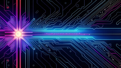 Abstract Purple Blue Digital Tech Cross Circuitry Lines Circuit Board Background Wallpaper Generative AI Illustration