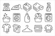 Laundry linear icon set. Dryer, Washing machine shirt, hand washing, soap, detergent, iron, laundry service icon set. Linear icon set. Vector illustration