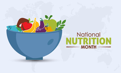 Wall Mural - National Nutrition Month. Importance of quality nutritious foods concept celebration on March