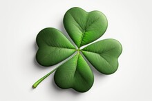 Four Leaf Clover Isolated, White Background, Generative Ai