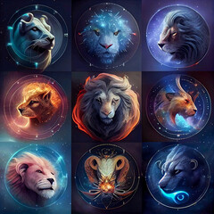 A Collection of Abstract Animal Symbols Representing the Signs of the Zodiac