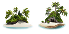 Tropical Island With Trees Travel Summer Holiday Vacation Idea Concept, Isolated On White Background, Image Ai Generate