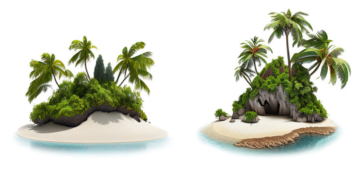 tropical island with trees travel summer holiday vacation idea concept, isolated on white background