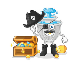 Wall Mural - water fountain pirate with treasure mascot. cartoon vector