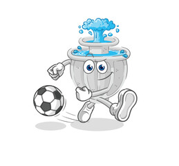 Wall Mural - water fountain kicking the ball cartoon. cartoon mascot vector