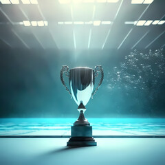 Poster - Trophy at Swimming Pool Arena Stadium. Generative AI