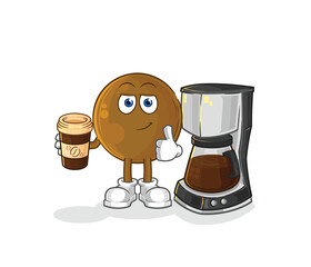 Canvas Print - avocado stone drinking coffee illustration. character vector