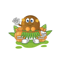 Sticker - avocado stone hawaiian waving character. cartoon mascot vector