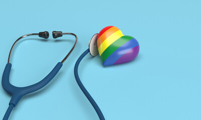 Stethoscope check up heart love rainbow colorful copy space symbol decoration world health care day medical treatment gay lesbian homosexual gender human right person nubes multicolor pride community 