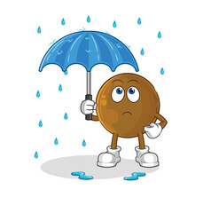 Wall Mural - avocado stone holding an umbrella illustration. character vector