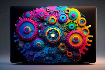 laptop with gears work for programmer Generative AI
