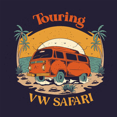 Touring VW safari vintage illustration, suitable for print t-shirt