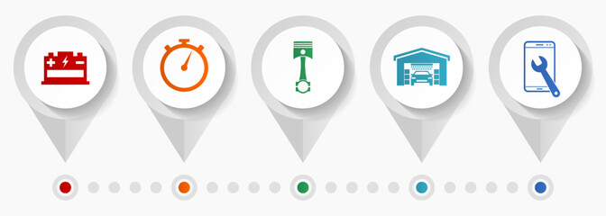 Aufkleber - Workshop vector icons, car service flat design web pointers collection, business concept infographic template