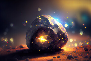 Poster - Rolled Rock With Defocused Lights Abstract Resurrection Concept. Generative Ai