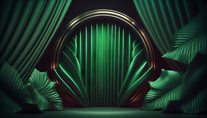 Wall Mural - Green soft pastel Curtain Stage Award Background. Trophy on green Carpet pastel Background. Generative ai