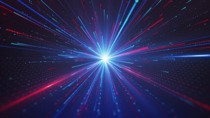 Wall Mural - Blue Ray Stripes Emission, Blue and red particle line shuttle, particle stripe emission, blue technology line, blue grid line background video.