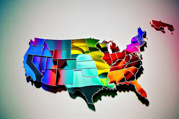 Original United states map, in the white background, mix color, 3D rendering. Generative Ai