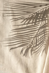 tropical palm leaves sunlight shadows on neutral beige cloth. aesthetic minimalist floral background