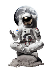 Wall Mural - astronaut spaceman illustration space station in outer space. transparent astronauts wear full space