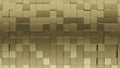 © RocknRoller Studios - Luxurious, Gold Mosaic Tiles arranged in the shape of a wall. 3D, Glossy, Blocks stacked to create a Square block background. 3D Render