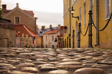 Cobblestone street in old town of Tallinn