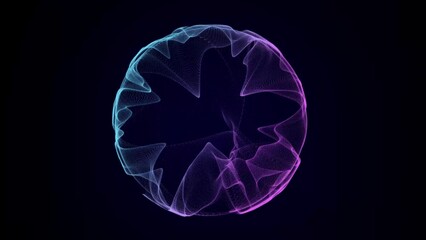 Poster - Spherical equalizer for music. Round sound wave of particles. Musical abstract blue background. 3D rendering.	