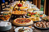 Fototapeta Tulipany - Catering Table Tasty Food Banquet Arrangement Full Of Food - Generative AI