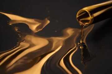 Wall Mural - gold abstract paint on black background created with generative ai