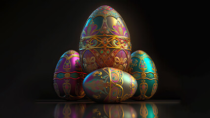 Sticker - Easter Concept, Colorful Eggs, Shiny Metallic Colours.