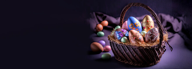 Canvas Print - Easter concept with colourful eggs in a basket.