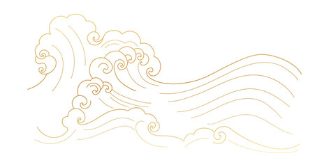 Luxury oriental ocean wave gold line art