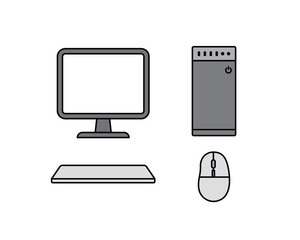 Fototapete - パソコン、キーボード、マウス、PCのイラスト・アイコンのセット　シンプル　ビジネス　コンピューター