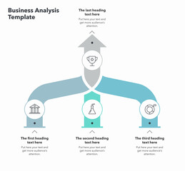 Poster - Flat infographic for business analysis with three converting level stages. Slide for business presentation.