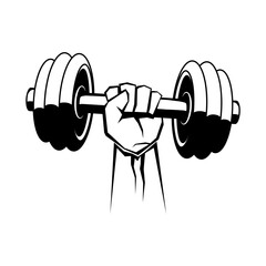 Wall Mural - Hand holding dumbbell. Fist with dumbbell. Hand grasping dumbbell. Fitness logo design. Vector illustration.
