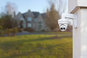 CCTV Camera with house in background. Close-up.